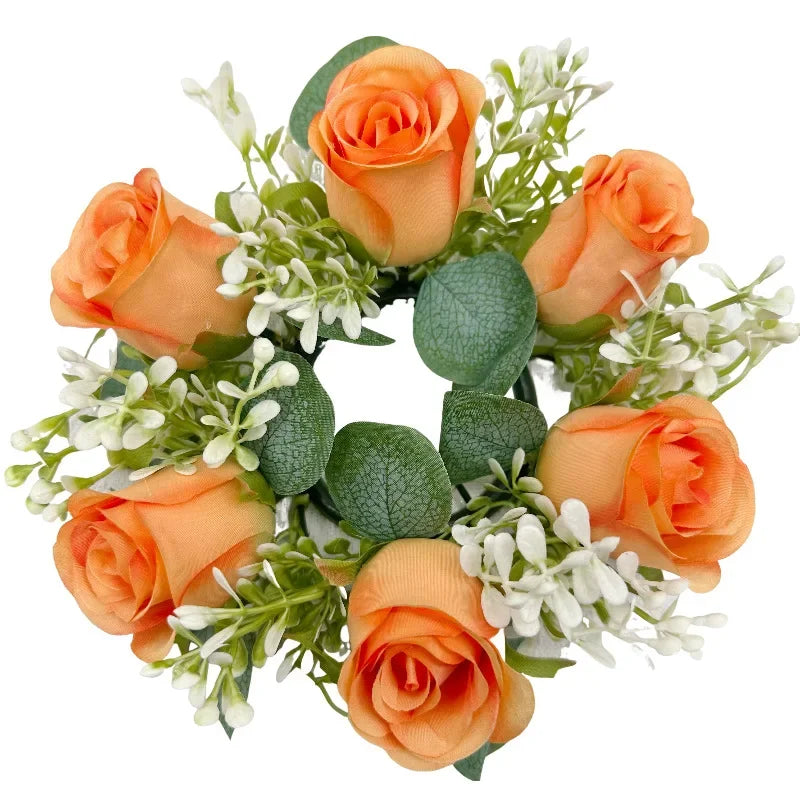 20Pcs Rose Candle Rings Artificial Floral Wreath Flower 2.9Inch Table Garland for Wedding Centerpiece Party Home Decor