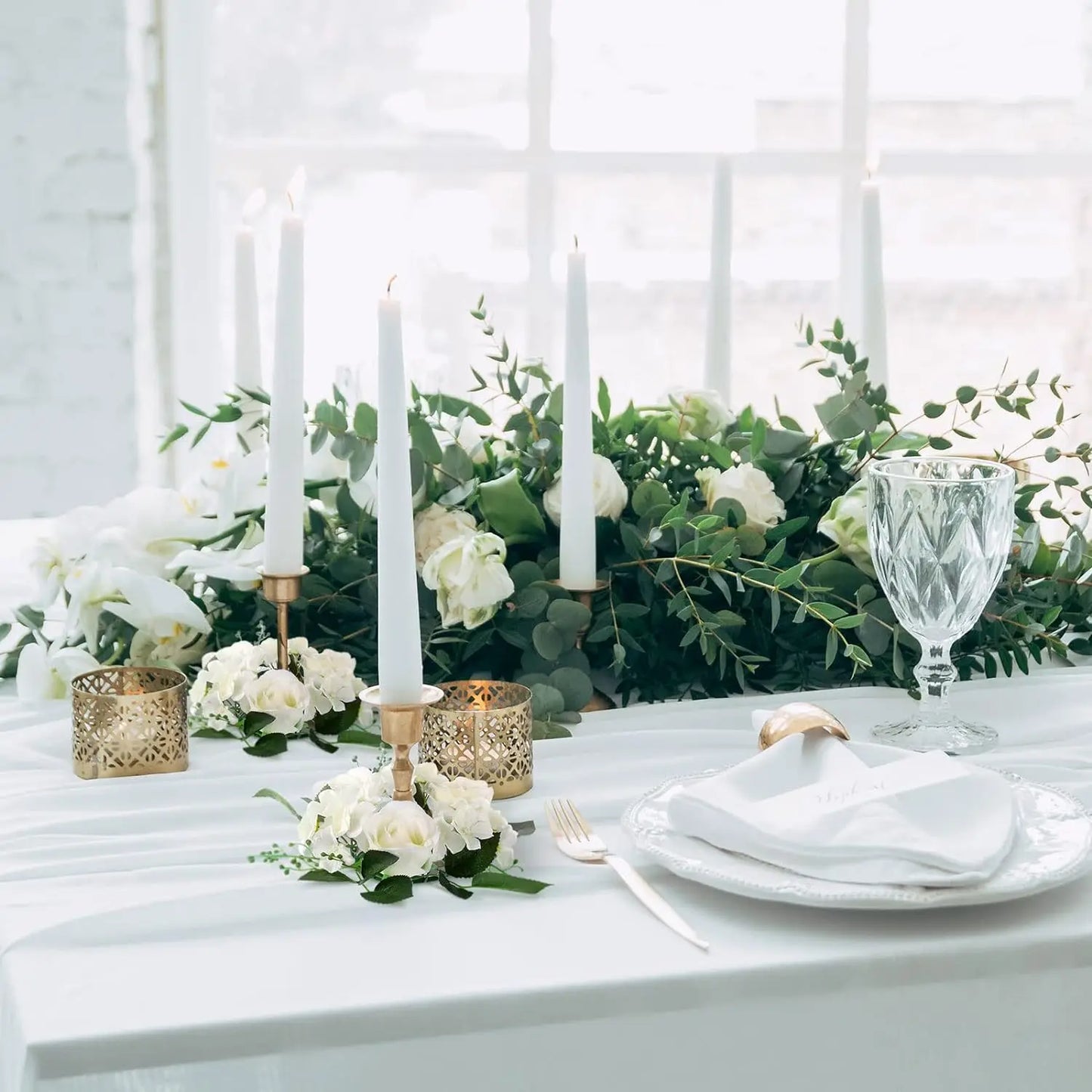 20Pcs Rose Candle Rings Artificial Floral Wreath Flower 2.9Inch Table Garland for Wedding Centerpiece Party Home Decor