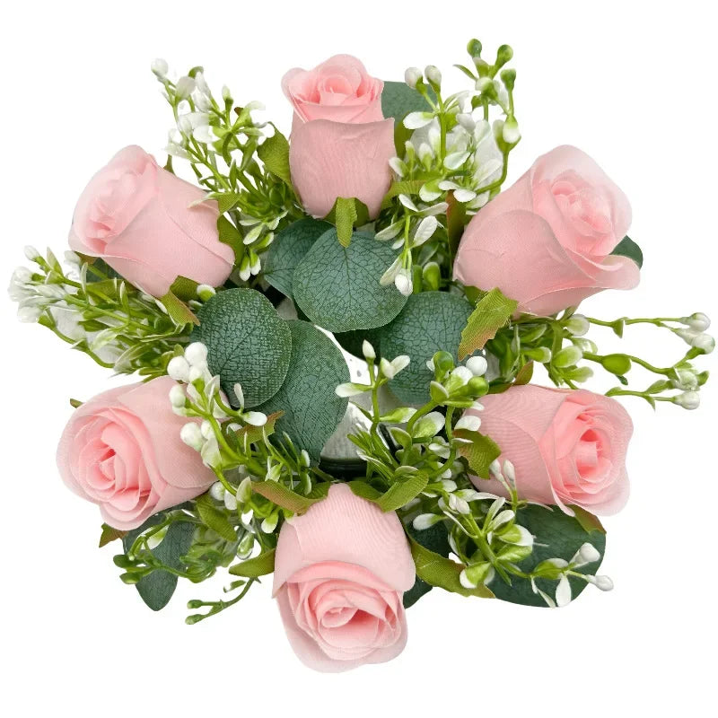 20Pcs Rose Candle Rings Artificial Floral Wreath Flower 2.9Inch Table Garland for Wedding Centerpiece Party Home Decor