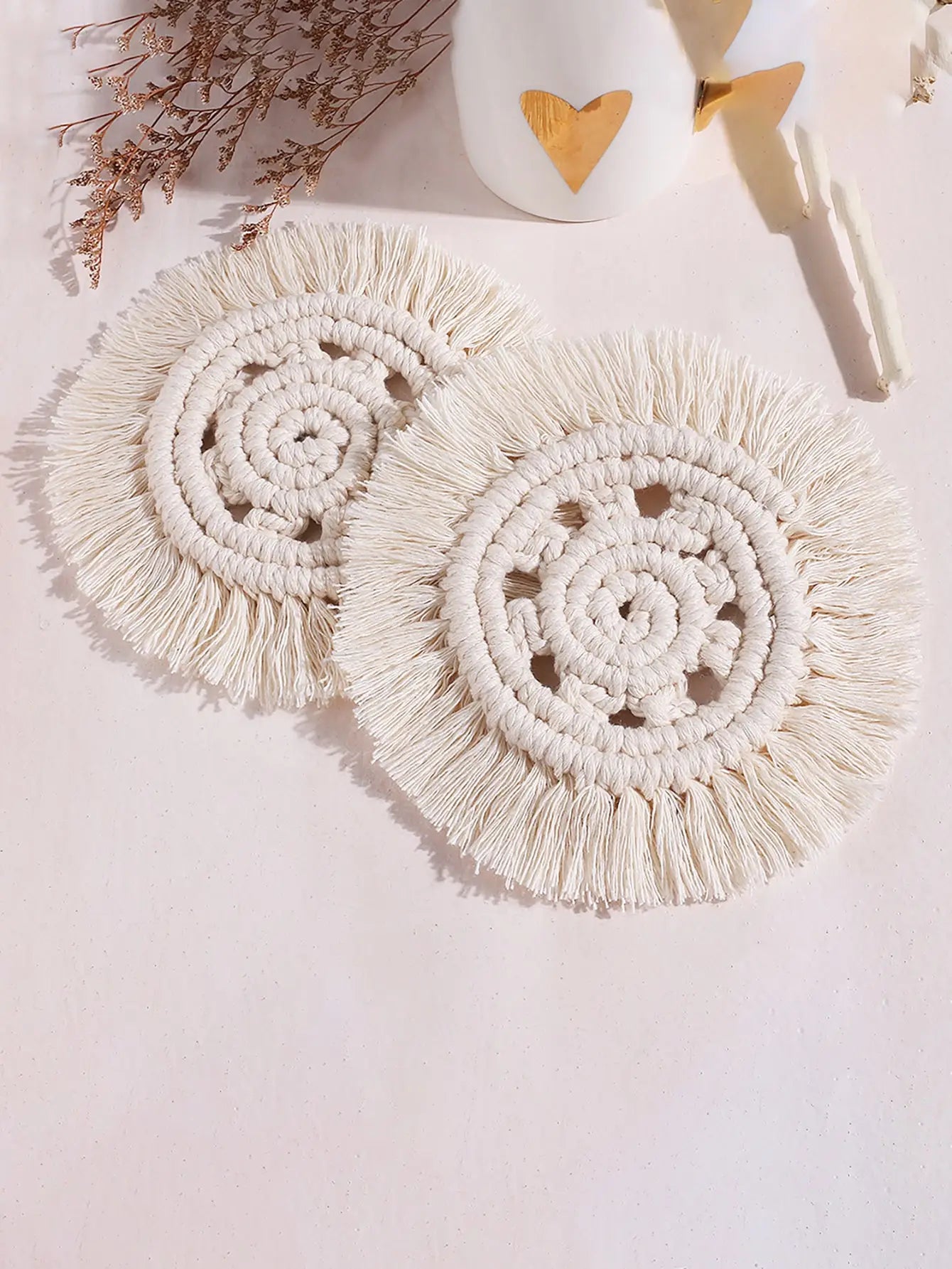 1pc-Hand-woven Coasters Round Tassel Coasters Table Mats Placemats Placemats Home Decor
