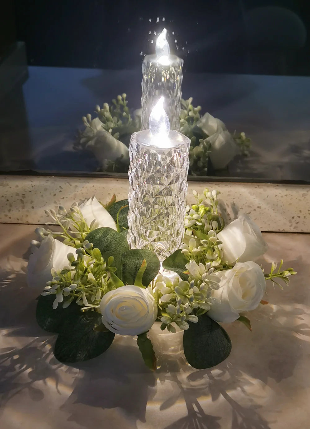 20Pcs Rose Candle Rings Artificial Floral Wreath Flower 2.9Inch Table Garland for Wedding Centerpiece Party Home Decor