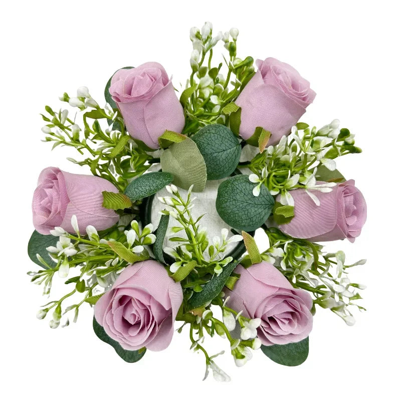 20Pcs Rose Candle Rings Artificial Floral Wreath Flower 2.9Inch Table Garland for Wedding Centerpiece Party Home Decor