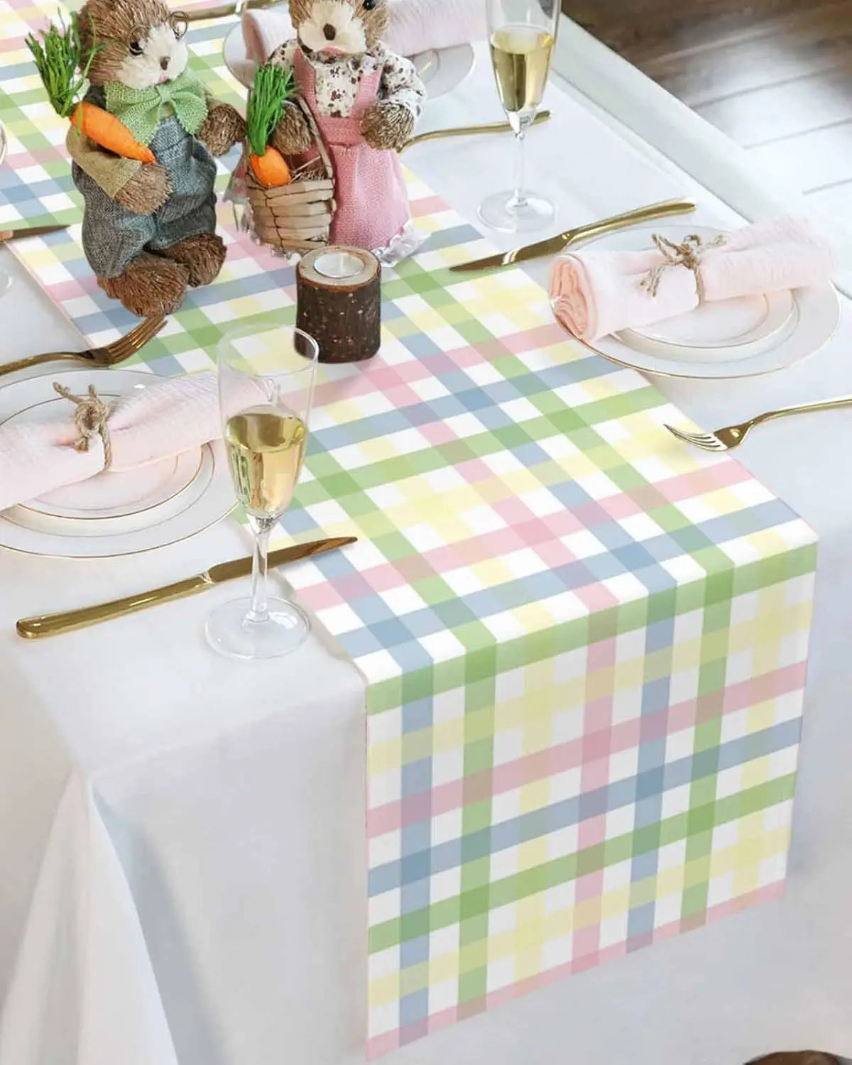 Vibrant Easter Plaid Linen Table Runner - Perfect for Festive Dining