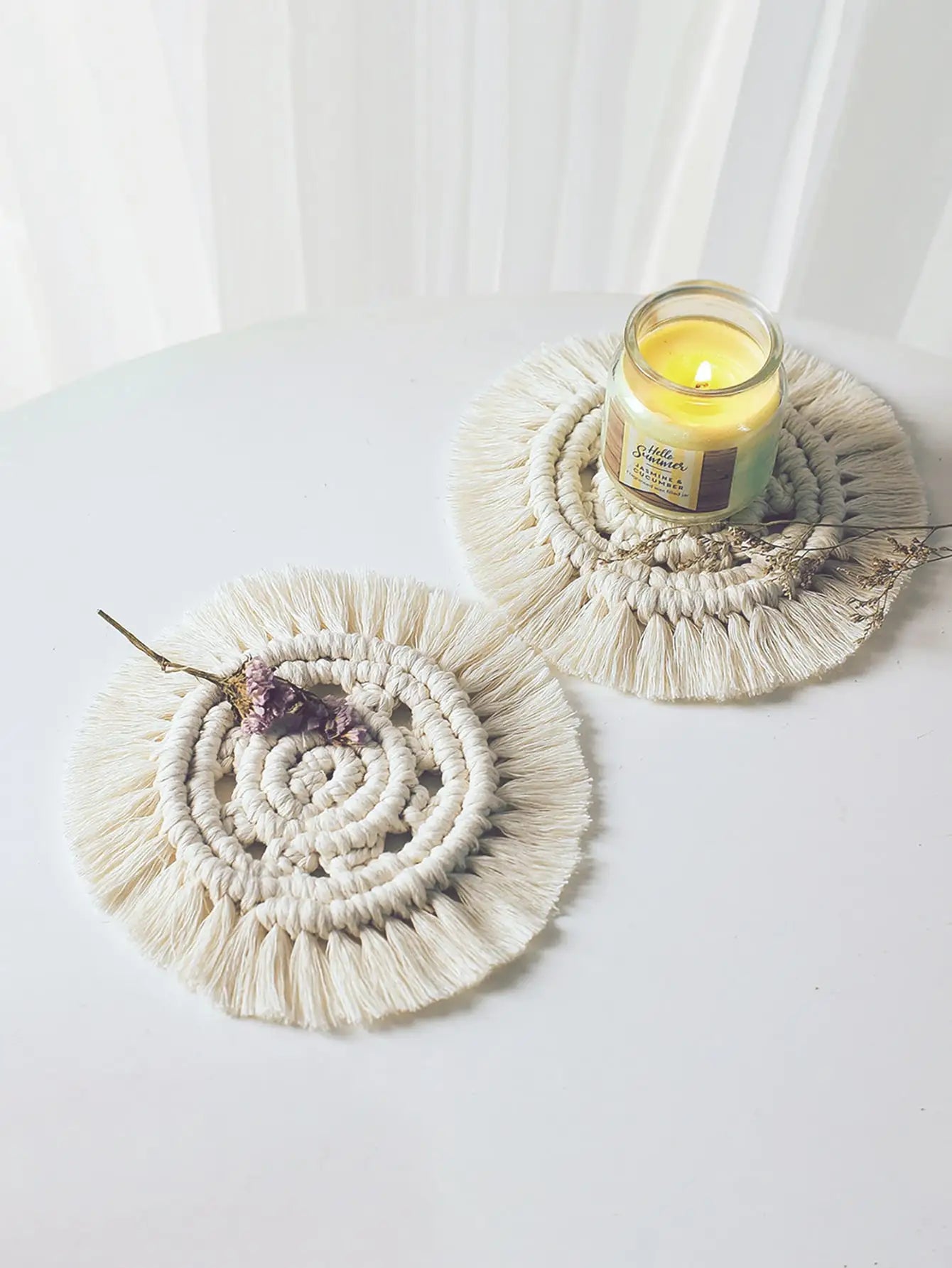 1pc-Hand-woven Coasters Round Tassel Coasters Table Mats Placemats Placemats Home Decor
