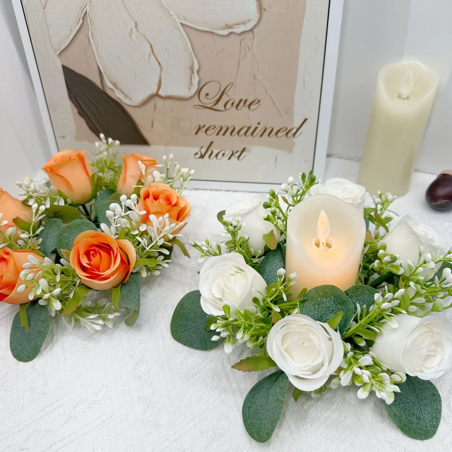 20Pcs Rose Candle Rings Artificial Floral Wreath Flower 2.9Inch Table Garland for Wedding Centerpiece Party Home Decor