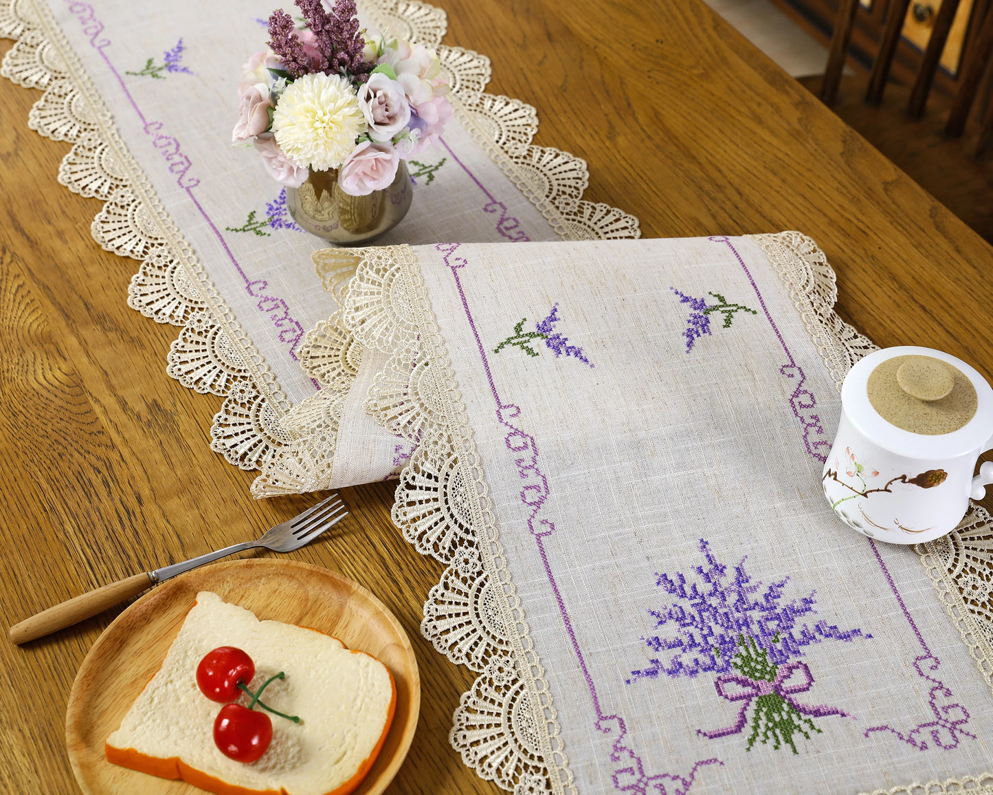 Lavender Lace Table Runner for Dining Delight