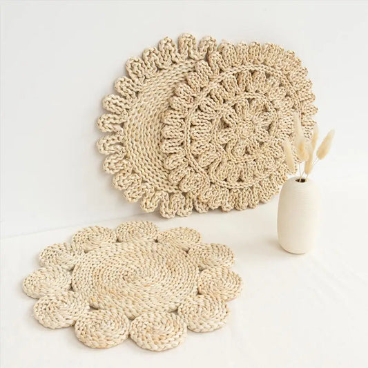 Handmade Straw Woven Corn Husk Home Casserole with Heat Insulation Tea Mat Table Mat Heat-Resistant Mat Plate Cup Placemat