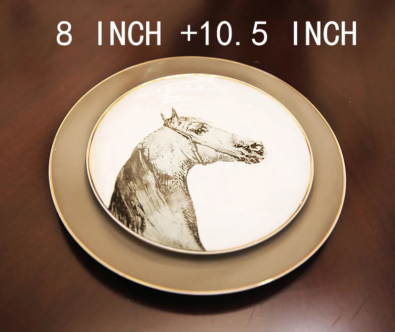 American Home Western Food Tableware Set European Steak Horse Head Pattern Plate Western Restaurant Table Decor Dinner Plate