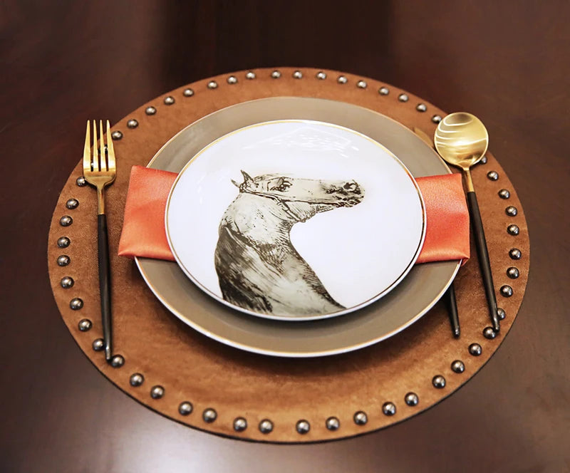 American Home Western Food Tableware Set European Steak Horse Head Pattern Plate Western Restaurant Table Decor Dinner Plate