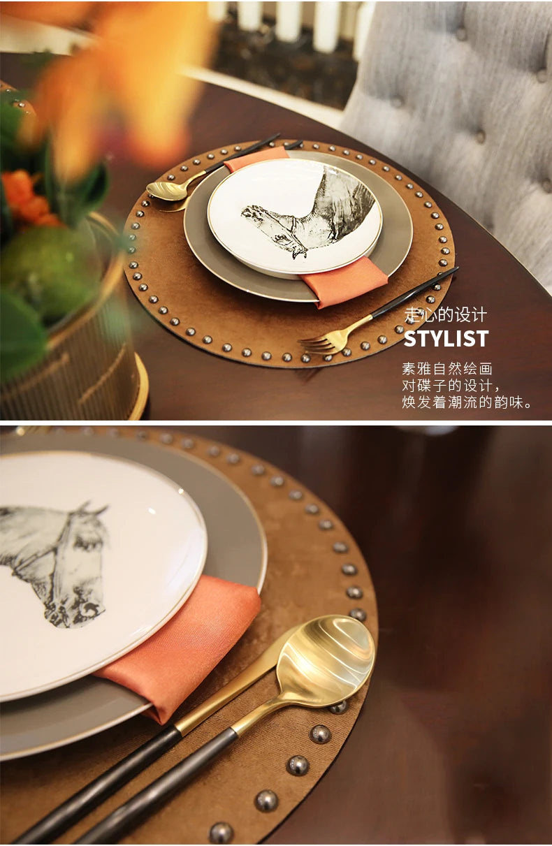 American Home Western Food Tableware Set European Steak Horse Head Pattern Plate Western Restaurant Table Decor Dinner Plate