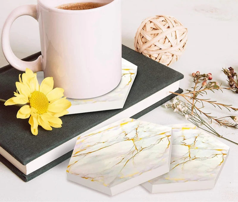 8 PC Coasters for Drinks Absorbent with Holder Marble Design Ceramic Coaster Set Super Absorbent Hot and Cold Drink