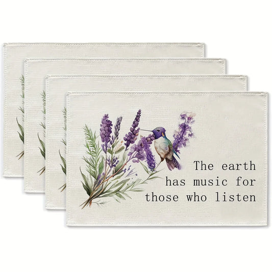 4pcs Spring and Summer Lavender Hummingbird Placemats for Home Party Kitchen Dining Decoration 12x18inch