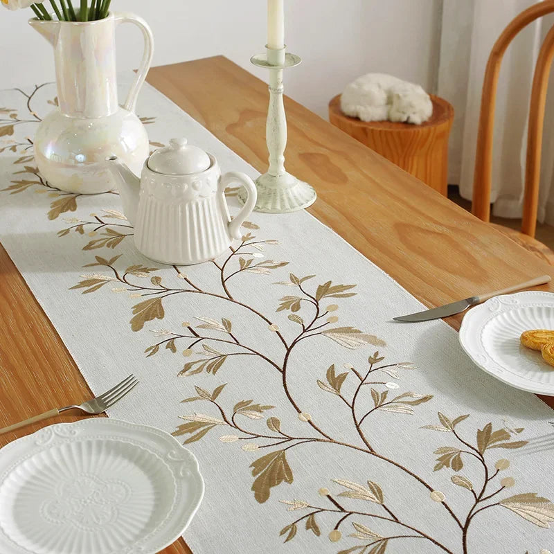 Embroidered Cotton Linen Luxury Table Runner Tablecloth Tassel for Home Dinning Table Coffee Table Mat Wedding decorations