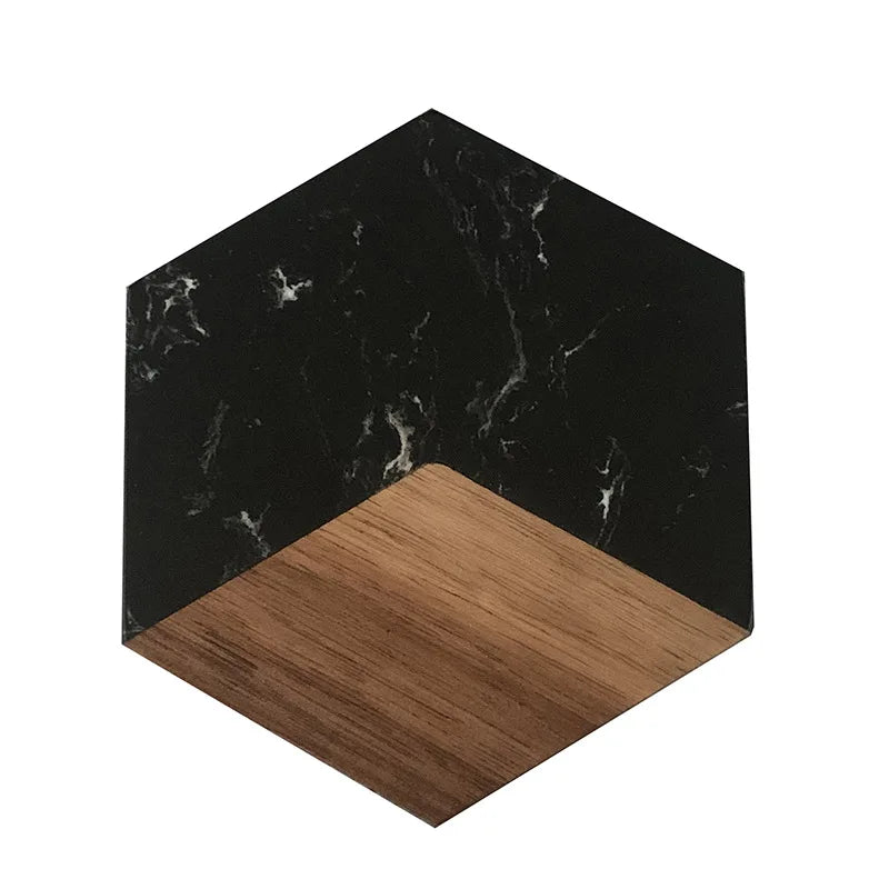 Marble Wood Coasters Set, Hexagon Geometric Coasters, Tea, Coffee, Wine, Drinks and Beverage, Set of 4