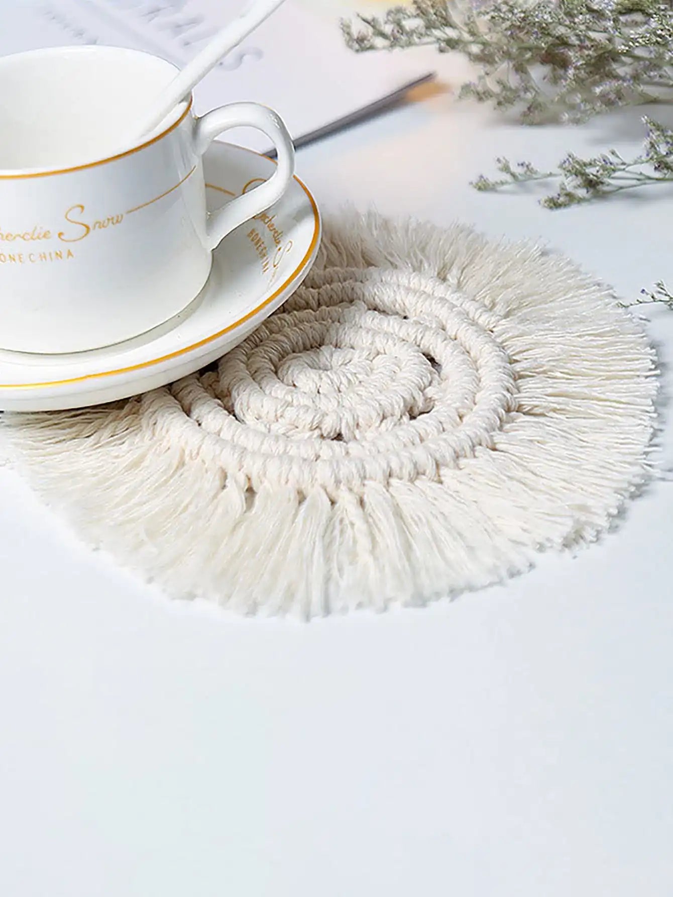 1pc-Hand-woven Coasters Round Tassel Coasters Table Mats Placemats Placemats Home Decor