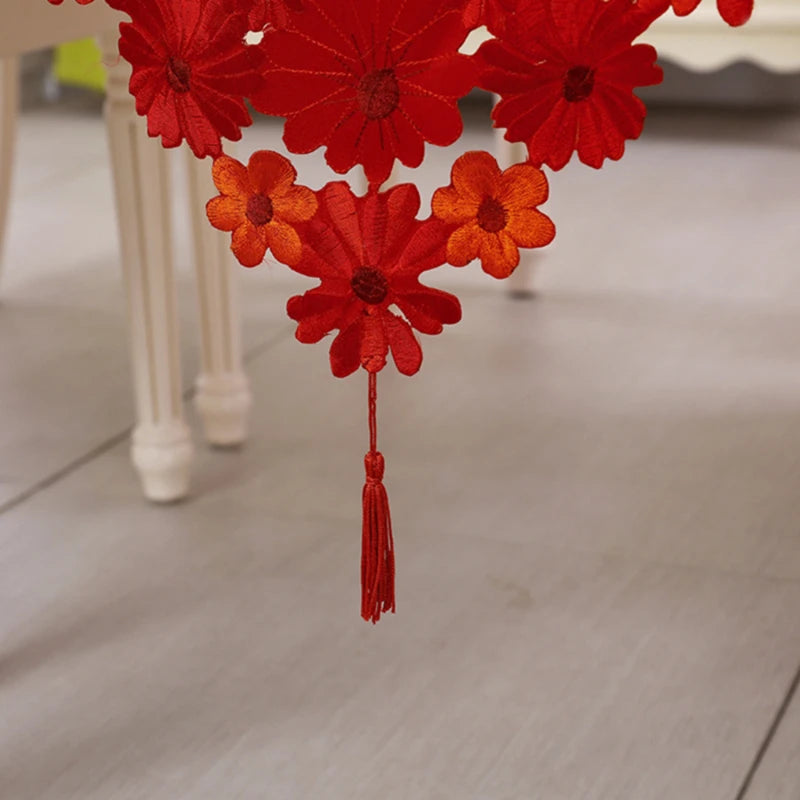 Embroidered Table Flag Luxury Poinsettia Holly Table Runner For Coffee Desk Xmas Placemat Decorations Lace Tablecloth