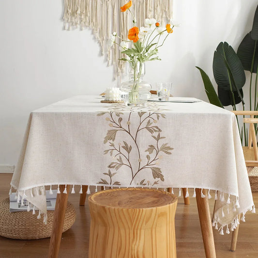 Cotton Linen Embroidered  Tablecloth