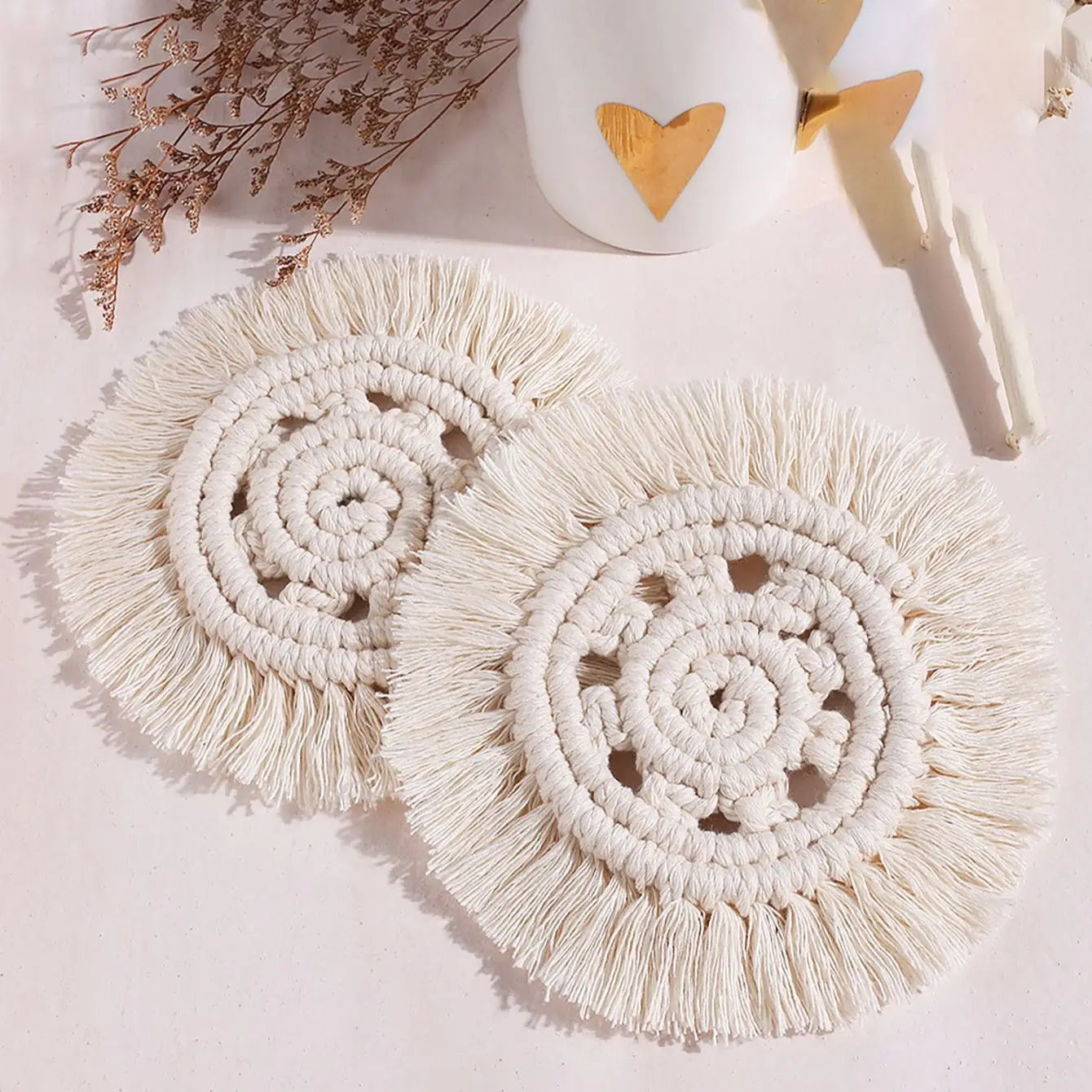 1pc-Hand-woven Coasters Round Tassel Coasters Table Mats Placemats Placemats Home Decor