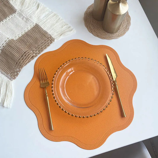 1/4/6PCS Green Flower Shaped Table Placemats Faux Leather Kitchen Table Mat Faux Leather Kitchen Table Mats Outdoor Indoor Decor