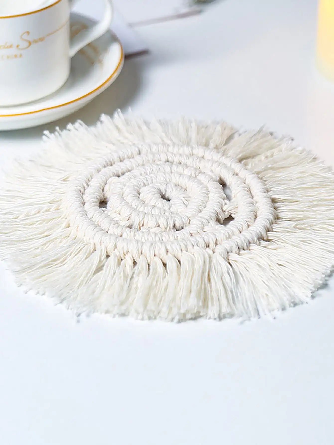 1pc-Hand-woven Coasters Round Tassel Coasters Table Mats Placemats Placemats Home Decor