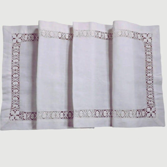 TR003  Ivory 1 piece 100% ramie 12“x36"  handmade drawn thread work hand embroidery Table runners