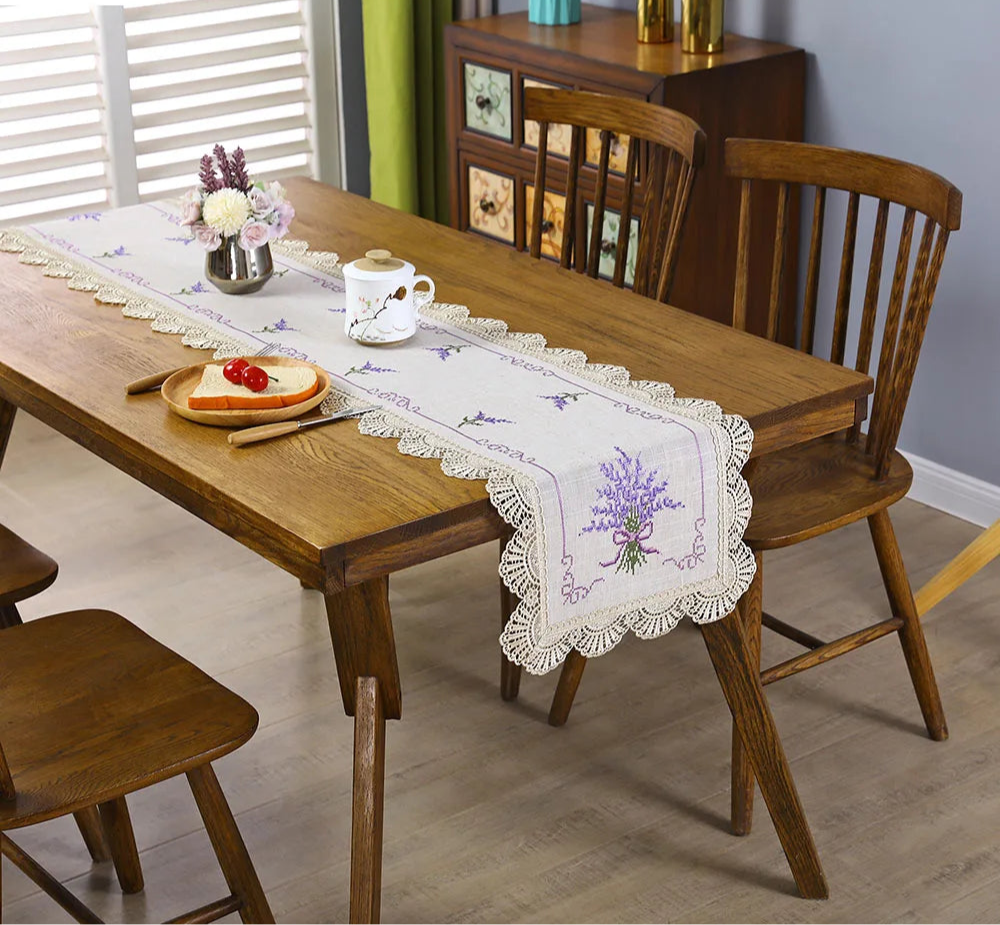 Lavender Lace Table Runner for Dining Delight