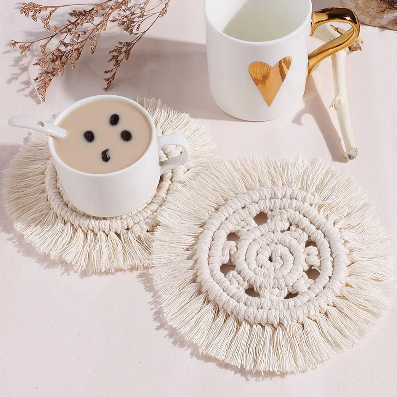 1pc-Hand-woven Coasters Round Tassel Coasters Table Mats Placemats Placemats Home Decor